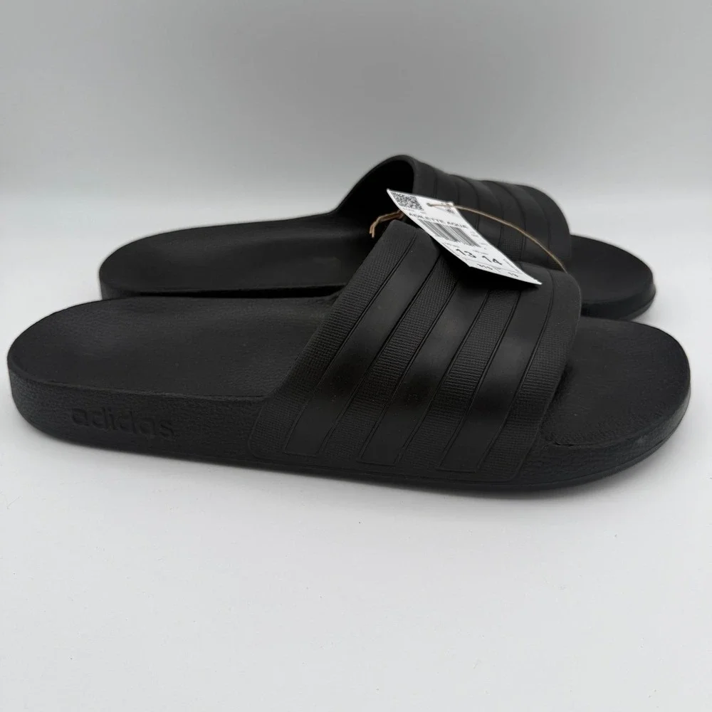 NWT UNISEX Adidas Black Adilette Aqua Slides Slip-On Sandal Sz 13 Mens 14 Womens